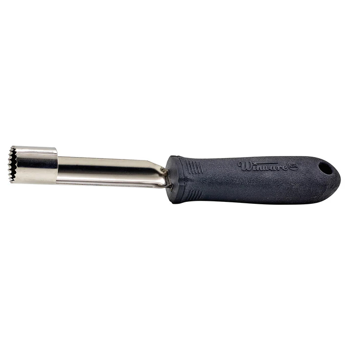 Apple Corer with Soft Grip Handler 12/Pack built with a double-edged swivel blade, this peeler easily glides through even the toughest fruits and vegetables. For added convenience, this vegetable peeler has a contoured nickel-plated handle for a comfortable grip. Great to use for peeling potatoes, carrots and more.