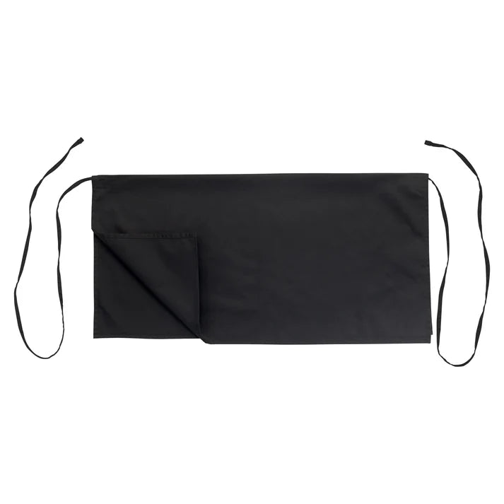 (Black, White) Four-Way Apron 12/Pack is a 65/35 poly/cotton blend and it is wrinkle-resistant and machine washable. 4-way waist apron from Winco's Signature Chef apparel collection that has 4 surfaces that allow for a quick-flip change to use a clean side without needing to switch to a new apron.