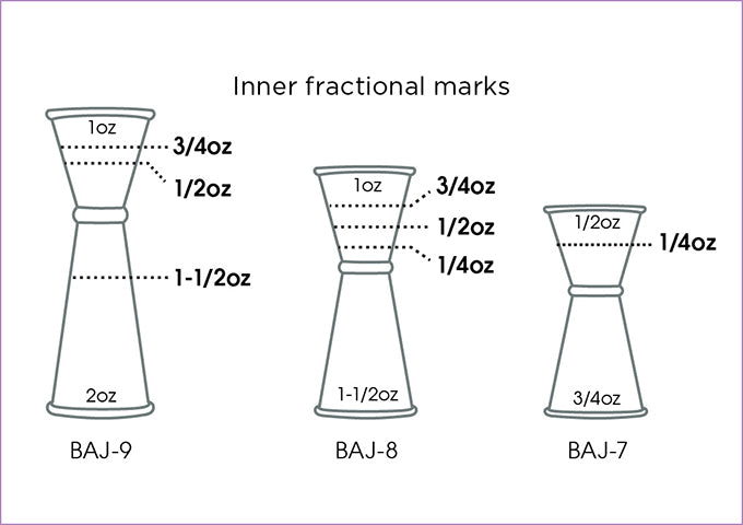 Winco BAJ-7AC-9CS, 18/8 SS Inner Markings Various Sizes After 5 Jigger