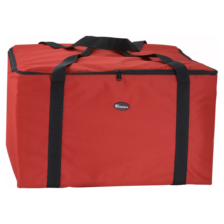 (12"x12"x12", 22"x22"x12") Delivery Bag 6/Pack is an insulated pizza delivery bag. Produced from heavy duty polyester, it boasts exceptional durability and comfort in use. Pizzas will be delivered hot and fresh, thanks to the foam interior and zipper closure that ensure excellent thermal insulation, as well as grommet holes that release excess steam to avoid soggy crust.