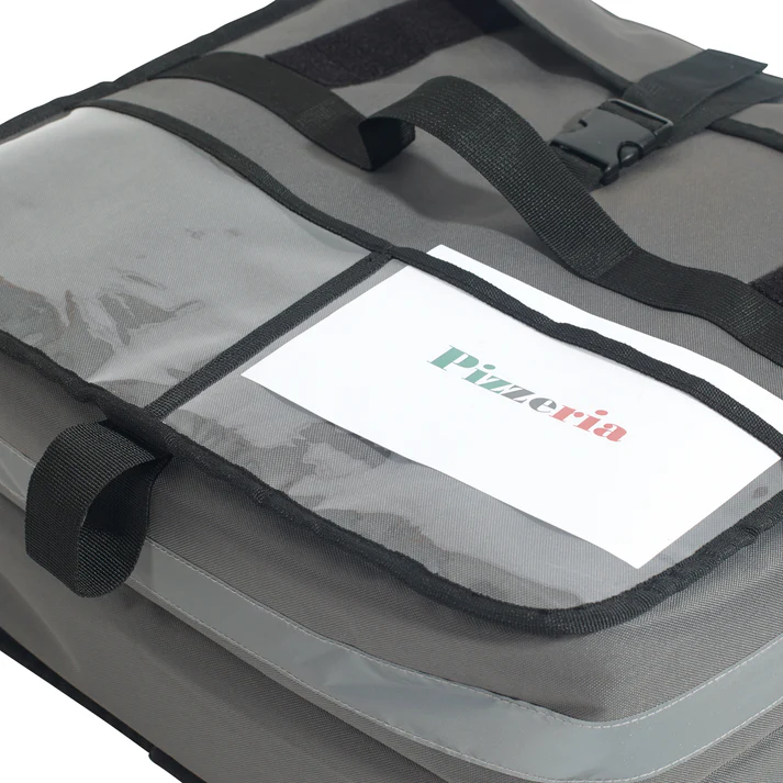 (19"x19"x9", 21.5"x21.5"x9") Premium Pizza Bag 6/Pack maintain food temperature for up to 45 minutes extending the delivery range. There are multiple heavy-duty carry straps which help to stabilize during delivery. A hanging loop is attached for storage and drying. Window pockets are included for storing clips, menus, and more.