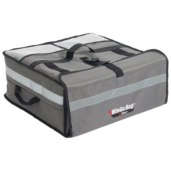 (19"x19"x9", 21.5"x21.5"x9") Premium Pizza Bag 6/Pack maintain food temperature for up to 45 minutes extending the delivery range. There are multiple heavy-duty carry straps which help to stabilize during delivery. A hanging loop is attached for storage and drying. Window pockets are included for storing clips, menus, and more.