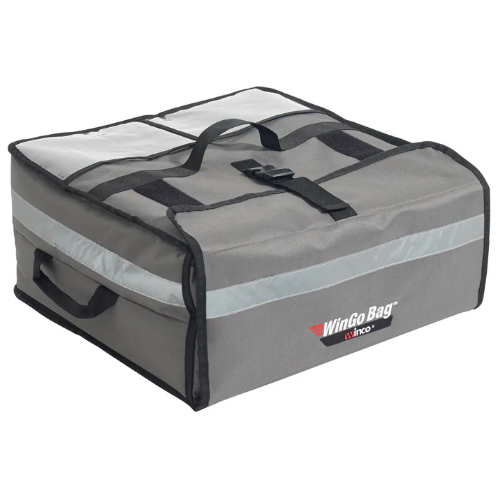 (19"x19"x9", 21.5"x21.5"x9") Premium Pizza Bag 6/Pack maintain food temperature for up to 45 minutes extending the delivery range. There are multiple heavy-duty carry straps which help to stabilize during delivery. A hanging loop is attached for storage and drying. Window pockets are included for storing clips, menus, and more.