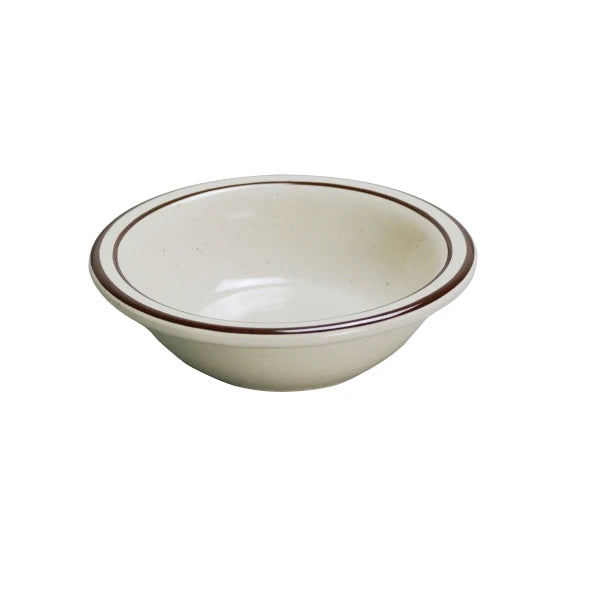 Yanco Fruit Bowl BR-11 brings timeless charm with classic brown bands and subtle speckling on American white chinaware. Its round 4.625 inch design holds 4.75 oz, making it perfect for serving fresh fruit, desserts, snacks, or side dishes. Durable, lightweight, and stylish, this bowl is ideal for restaurants, diners, catering services, and everyday home dining.