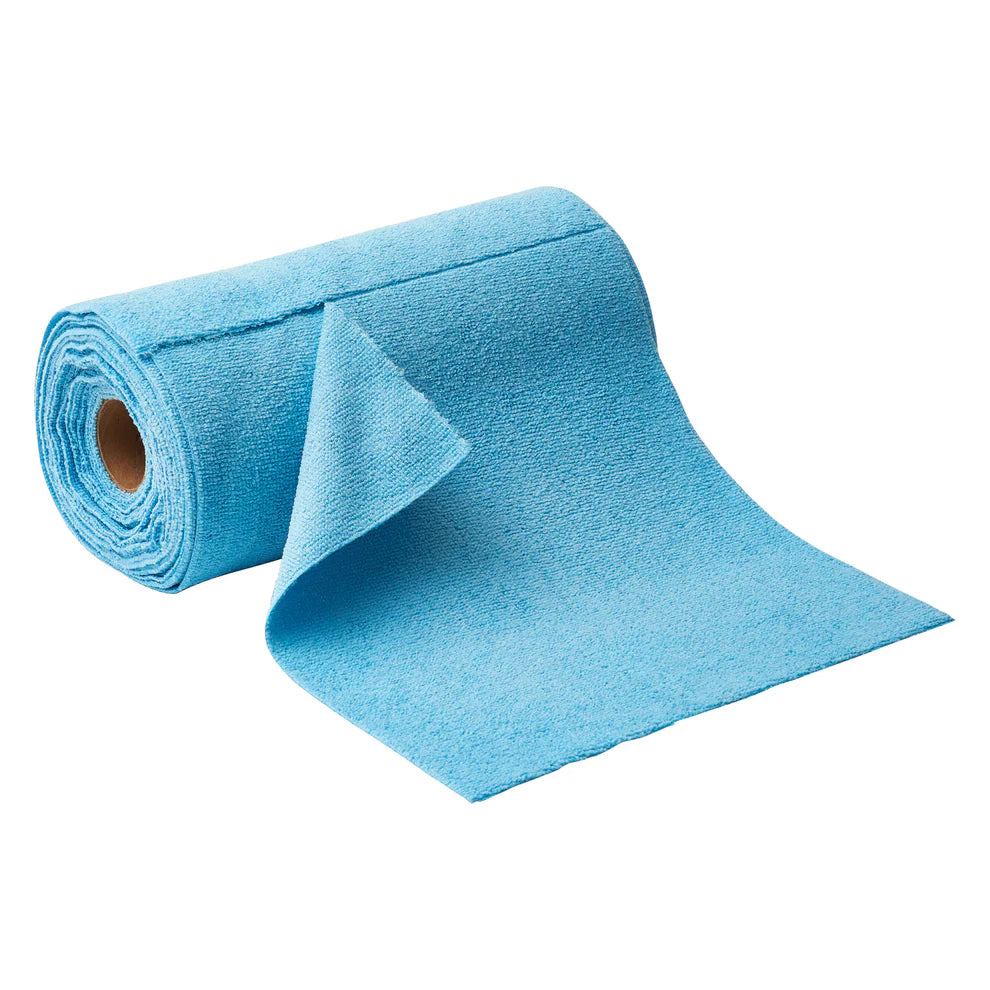 Winco BTM-12B - 12"x12", Disposable, 50 Sheets/Roll Rolled Blue Microfiber Towel