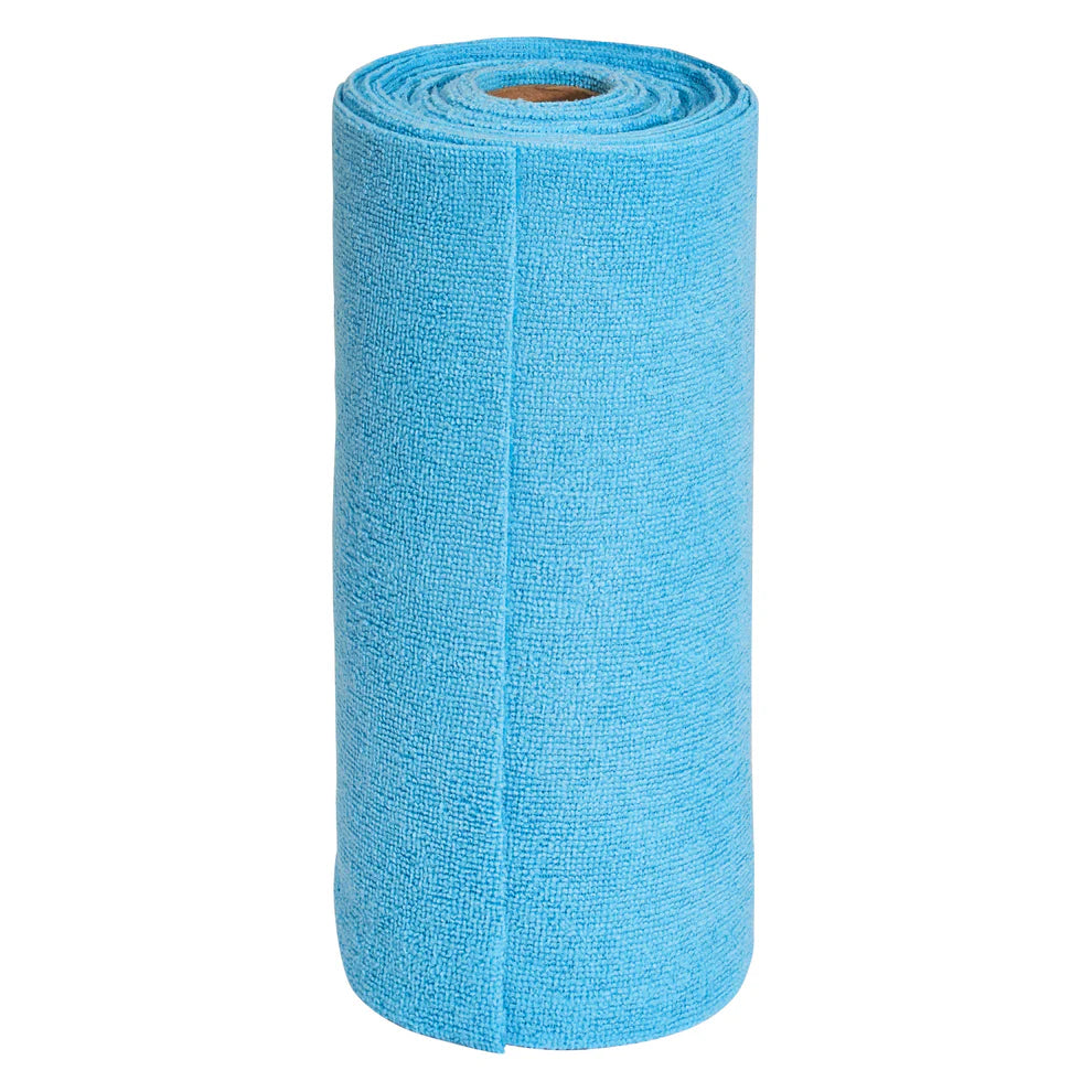 Winco BTM-12B - 12"x12", Disposable, 50 Sheets/Roll Rolled Blue Microfiber Towel