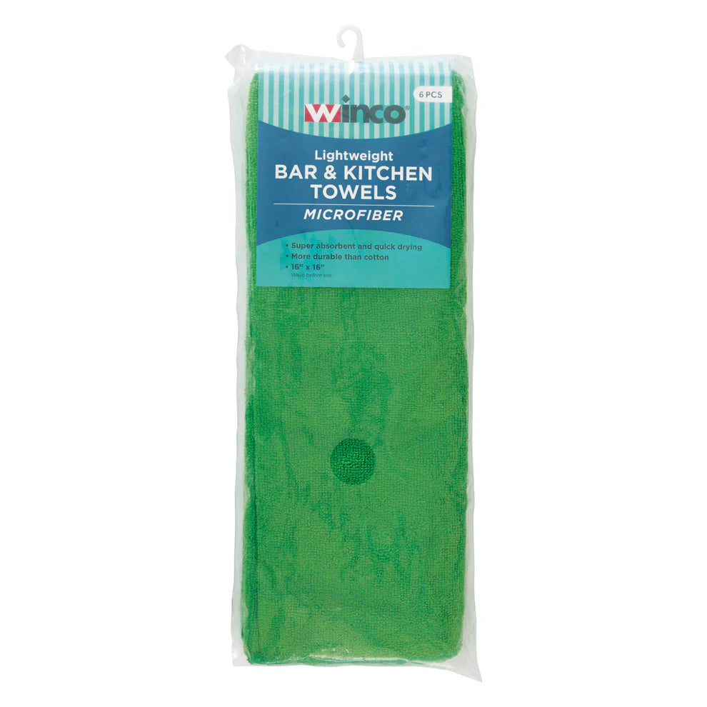 Winco BTM-16B to 16R, 16"x16" Microfiber Towels, 6pcs/pk, Blue/Red