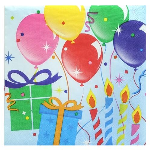 Birthday Balloons lunch napkins with a fun, colorful balloon design. Soft, absorbent 2-ply napkins in a low-count pack. Perfect for birthday parties, events, and easy post-party cleanup.