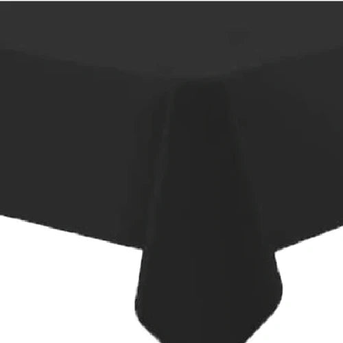 54"x108" table cover in white, red, blue, ivory, yellow, silver, lime green, hot pink, orange, black, green, gold, purple, and hunter green. Durable, disposable, and perfect for events.