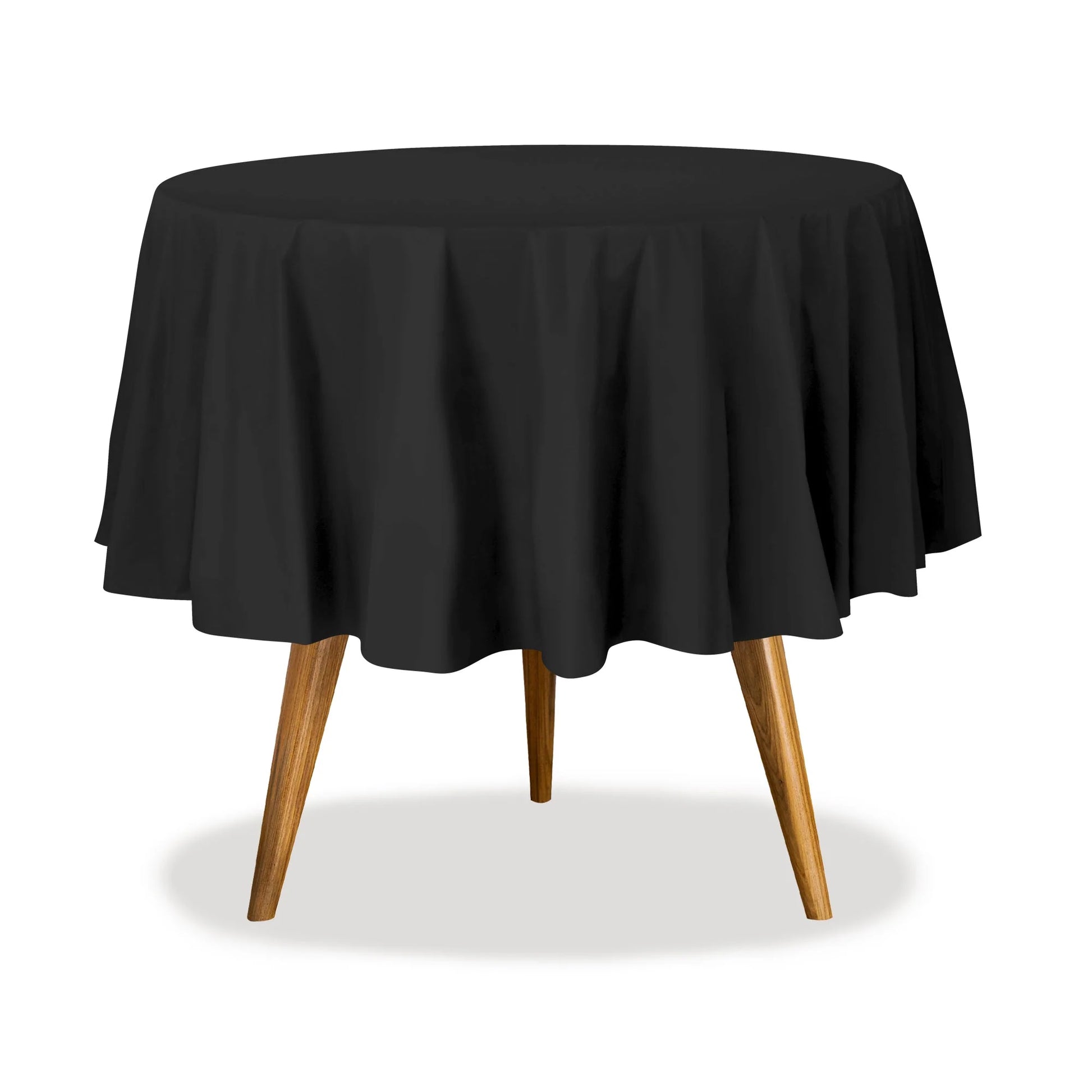 84" round table cover in white, red, blue, gold, yellow, black, silver, lime green, hot pink, orange, purple, and green. Durable, disposable, and perfect for events, parties, and catering.