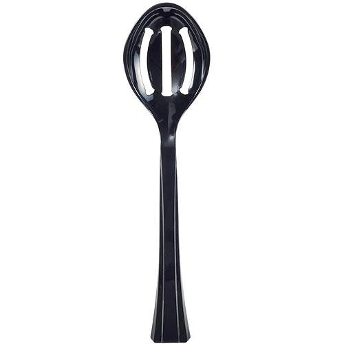 Clear, Pearl, and Black slotted serving spoon ideal for draining and serving food at events, weddings, or casual dining, offering durability and an elegant design.