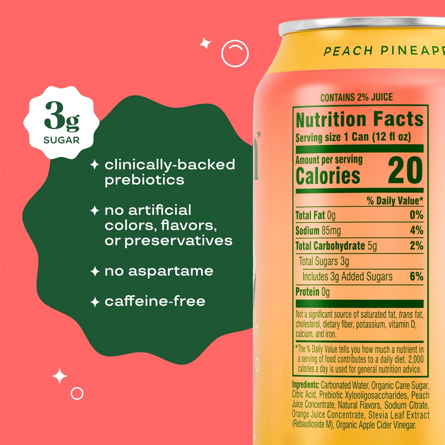 Bloom Pop 12oz Peach Pineapple Cans Beverage Pack of 12