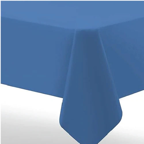 54"x108" table cover in white, red, blue, ivory, yellow, silver, lime green, hot pink, orange, black, green, gold, purple, and hunter green. Durable, disposable, and perfect for events.