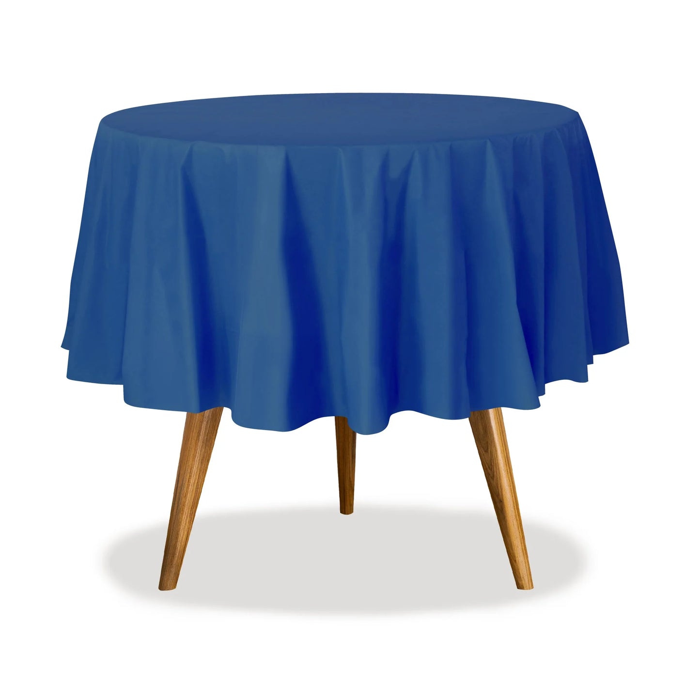 84" round table cover in white, red, blue, gold, yellow, black, silver, lime green, hot pink, orange, purple, and green. Durable, disposable, and perfect for events, parties, and catering.