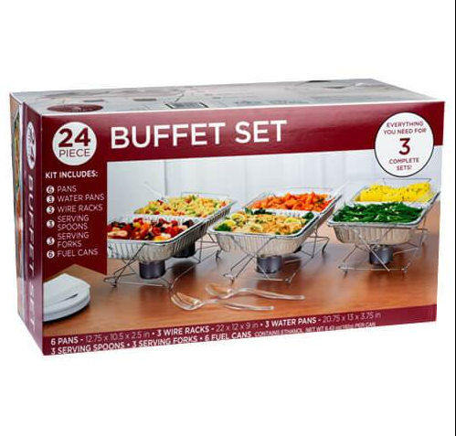 Buffet Party Pack Ethanol 24-Piece set for catering, buffets, and events. Safe, efficient, and long-lasting fuel for chafing dishes and food warmers. Keeps food warm and ready to serve.