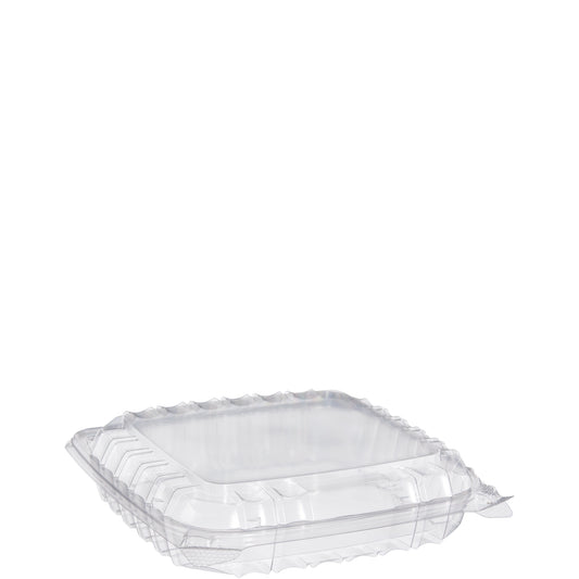 Dart C89PST1 ClearSeal Shallow Hinged Plastic Container with Lid 8 5/16" x 8 5/16" x 2"