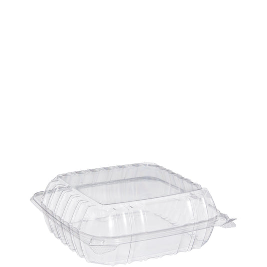 Dart C90PST1 ClearSeal Hinged Plastic Container with Lid 8 1/4" x 8 1/4" x 3"