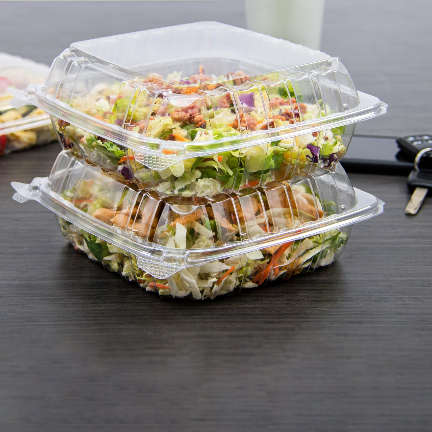 Dart C90PST1 ClearSeal Hinged Plastic Container with Lid 8 1/4" x 8 1/4" x 3"