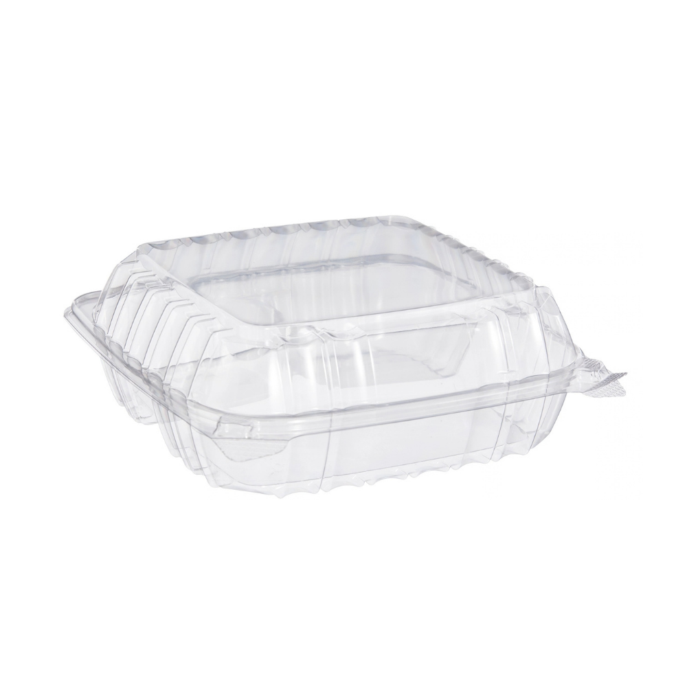 Dart 8.3 Inch Clear Plastic Square 3 Compartment Hinged Takeout Container