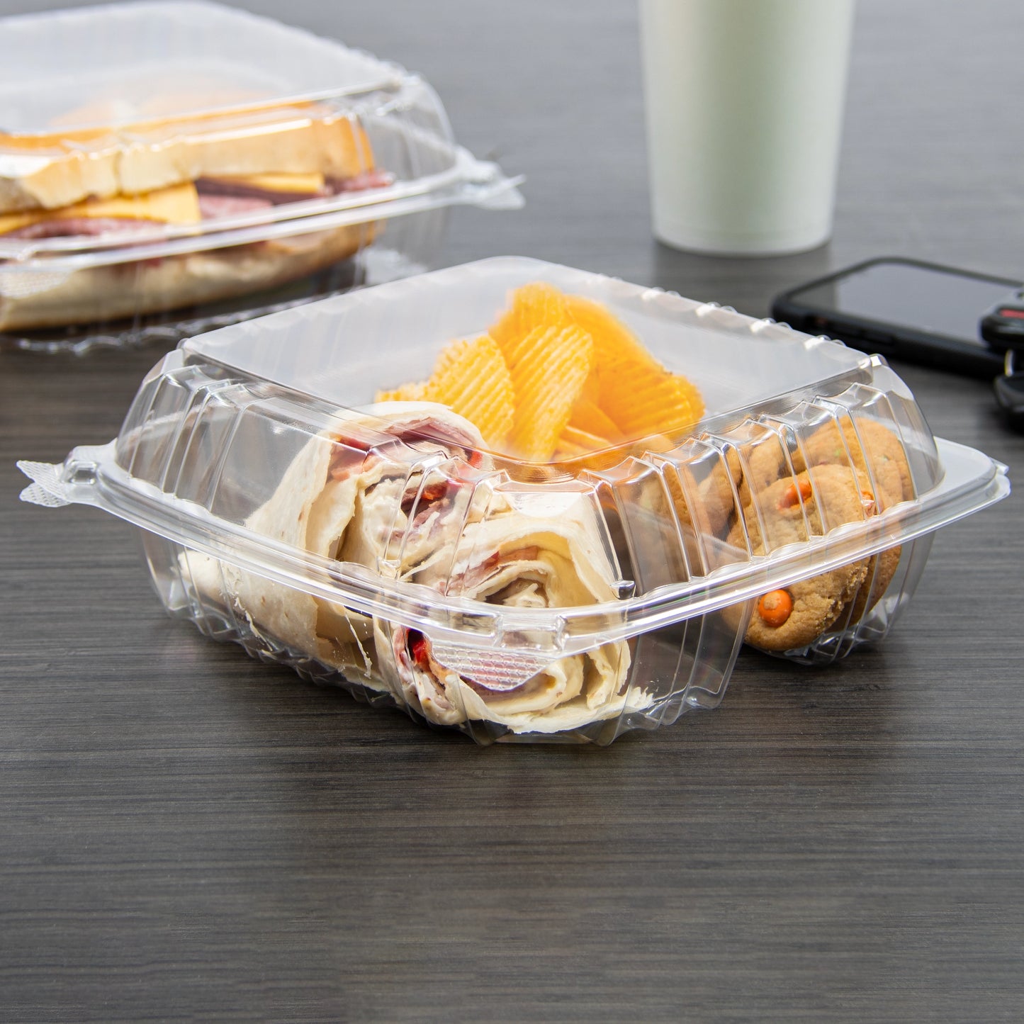 Dart C90PST3 ClearSeal 3 Compartment Hinged Plastic Container with Lid 8 5/16" x 8 5/16" x 3"