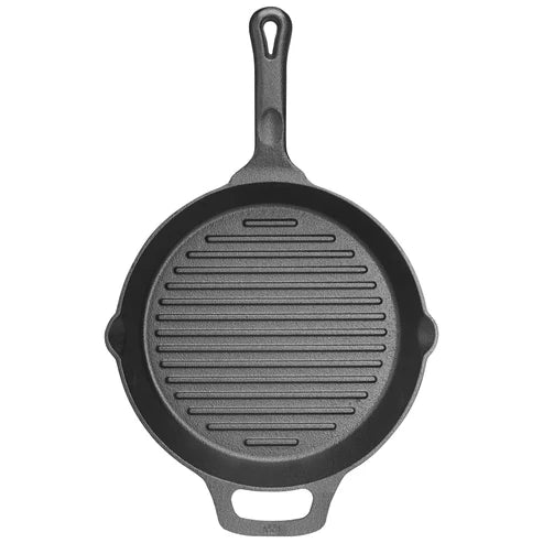 Winco CAGP-10R 10.25” Round Pre-Seasoned Cast Iron Induction Grill Pan