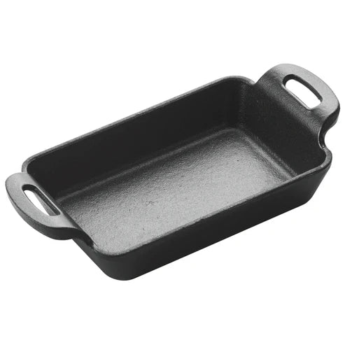 Winco CASM-5RT 10 Oz, Rectangular, Matte Black Mini Cast Iron Server