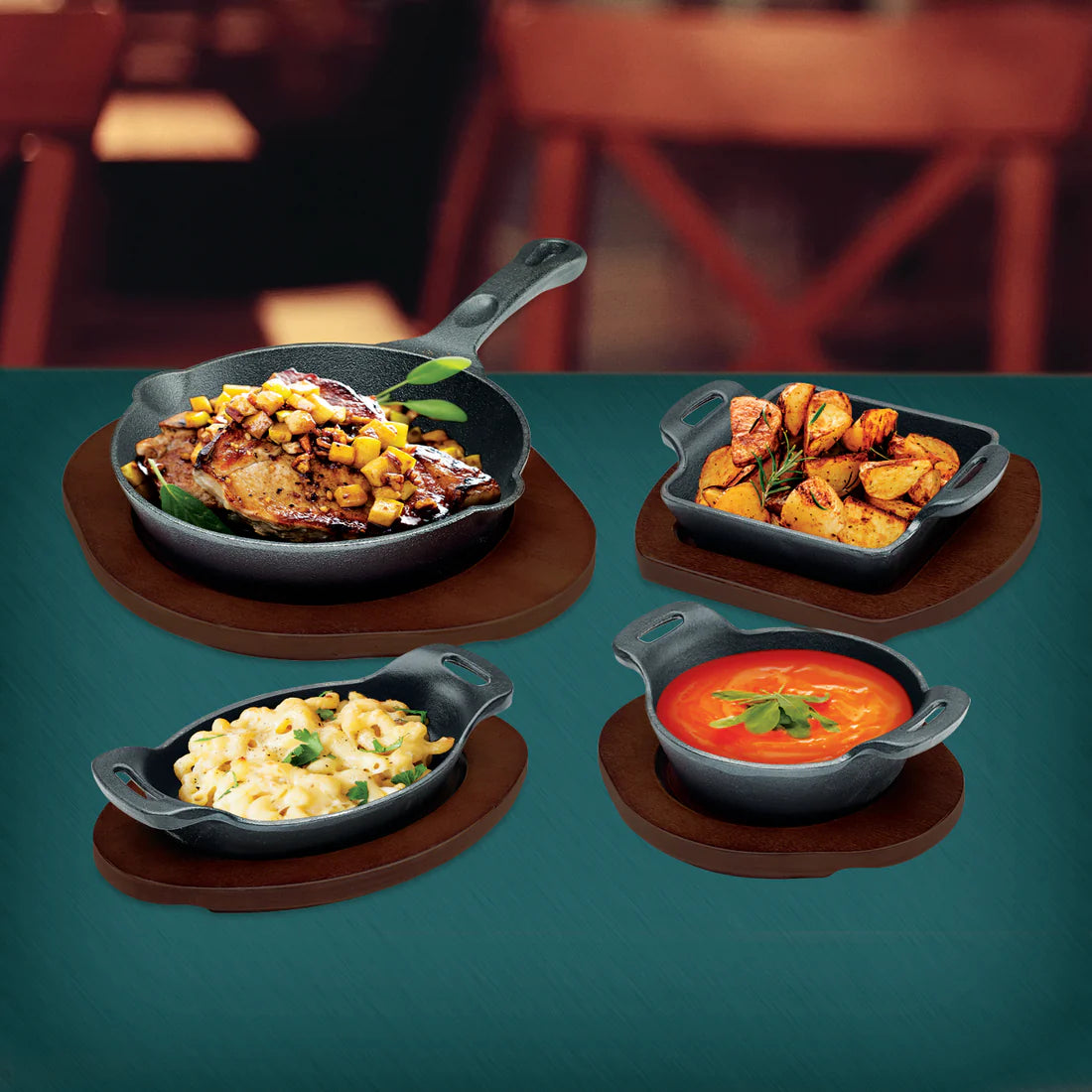 Winco CASM-6O, Oval Matte Black Enamel Induction Server Mini Cast Iron