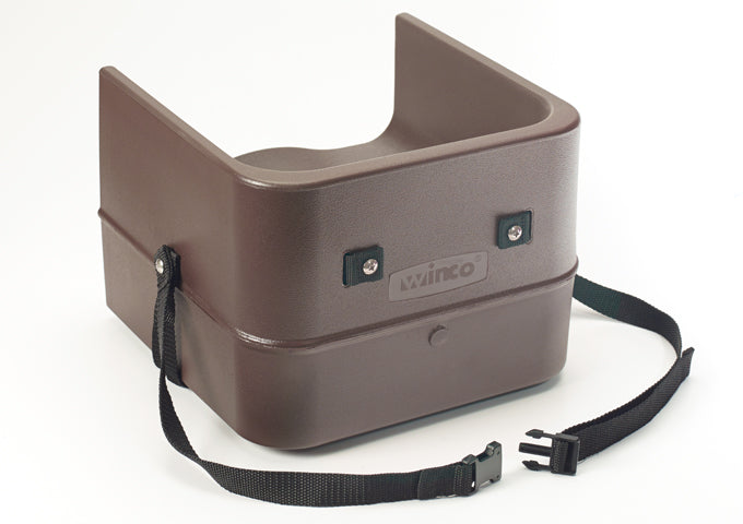 Winco CHB-1P/CHB-1PK 3-Way Strap Single-Sided Brown & Black Plastic Booster Seat