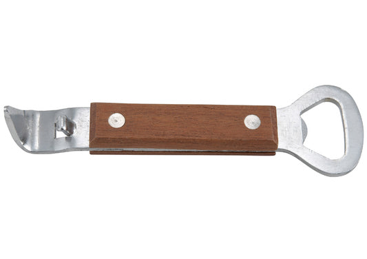 Winco CO-303 7" Stainless Steel Can Tapper/Bottle Opener w/Wooden Hdl - Restaurant Kitchen, Buffet Stations, Catering Services and Hotel Banquet Halls