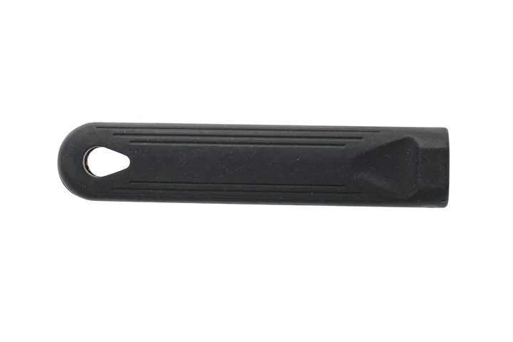 Black silicone handle sleeve for 14" fry and sauce pans stanton trading, removable and heat-resistant up to 450°F for a secure grip. Ideal for home and commercial kitchens.