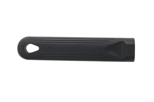 Black silicone handle sleeve for 14" fry and sauce pans stanton trading, removable and heat-resistant up to 450°F for a secure grip. Ideal for home and commercial kitchens.