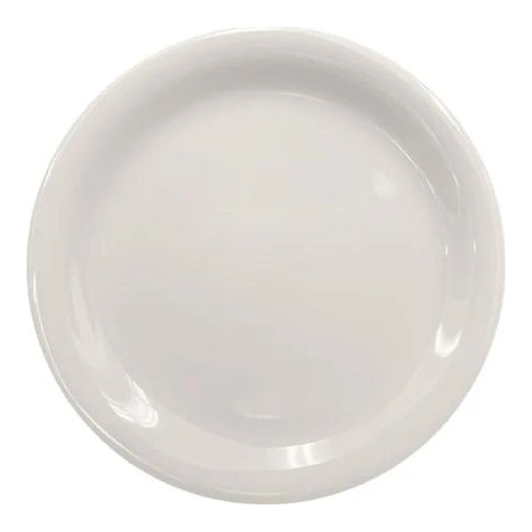 Thunder Group Narrow Rim Plate 12/Pcs embodies the look of ceramic tableware but is much more durable and affordable. This narrow rim round plate is of shatter resistant quality. It is constructed out of a heavy-duty commercial weight melamine, surpassing the restaurant and health safety standards. The plain design with a narrow rim and saturated ivory color make this melamine plate suitable for a variety of occasions and all kinds of establishments. 