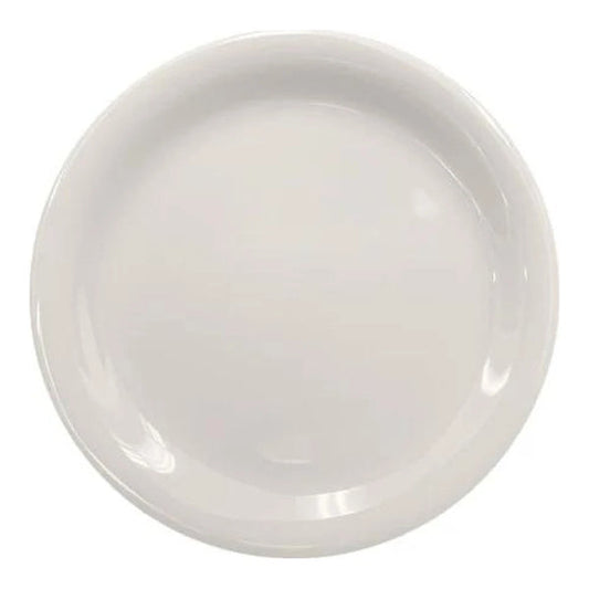 Thunder Group Narrow Rim Plate 12/Pcs embodies the look of ceramic tableware but is much more durable and affordable. This narrow rim round plate is of shatter resistant quality. It is constructed out of a heavy-duty commercial weight melamine, surpassing the restaurant and health safety standards. The plain design with a narrow rim and saturated ivory color make this melamine plate suitable for a variety of occasions and all kinds of establishments. 