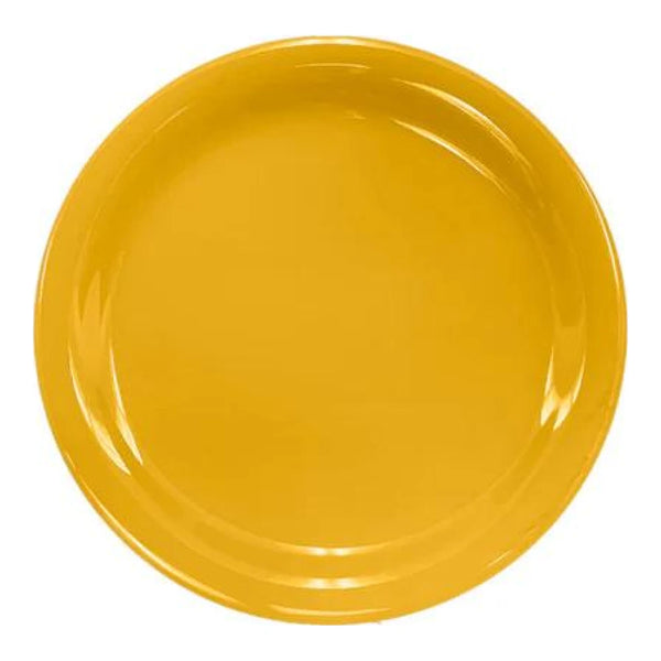Thunder Group Narrow Rim Plate 12/Pcs embodies the look of ceramic tableware but is much more durable and affordable. This narrow rim round plate is of shatter resistant quality. It is constructed out of a heavy-duty commercial weight melamine, surpassing the restaurant and health safety standards. The plain design with a narrow rim and saturated yellow color make this melamine plate suitable for a variety of occasions and all kinds of establishments. 