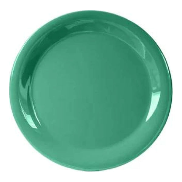 Thunder Group Narrow Rim Plate 12/Pcs embodies the look of ceramic tableware but is much more durable and affordable. This narrow rim round plate is of shatter resistant quality. It is constructed out of a heavy-duty commercial weight melamine, surpassing the restaurant and health safety standards. The plain design with a narrow rim and saturated green color make this melamine plate suitable for a variety of occasions and all kinds of establishments. 