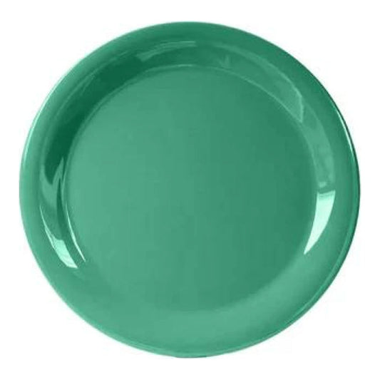 Thunder Group Narrow Rim Plate 12/Pcs embodies the look of ceramic tableware but is much more durable and affordable. This narrow rim round plate is of shatter resistant quality. It is constructed out of a heavy-duty commercial weight melamine, surpassing the restaurant and health safety standards. The plain design with a narrow rim and saturated green color make this melamine plate suitable for a variety of occasions and all kinds of establishments. 