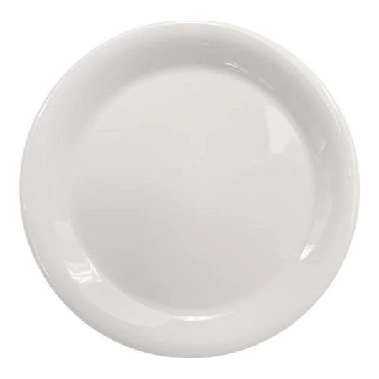 Thunder Group Narrow Rim Plate 12/Pcs embodies the look of ceramic tableware but is much more durable and affordable. This narrow rim round plate is of shatter resistant quality. It is constructed out of a heavy-duty commercial weight melamine, surpassing the restaurant and health safety standards. The plain design with a narrow rim and saturated ivory color make this melamine plate suitable for a variety of occasions and all kinds of establishments. 