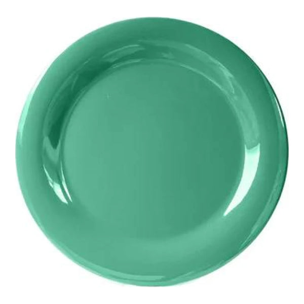 Thunder Group Narrow Rim Plate 12/Pcs embodies the look of ceramic tableware but is much more durable and affordable. This narrow rim round plate is of shatter resistant quality. It is constructed out of a heavy-duty commercial weight melamine, surpassing the restaurant and health safety standards. The plain design with a narrow rim and saturated green color make this melamine plate suitable for a variety of occasions and all kinds of establishments. 