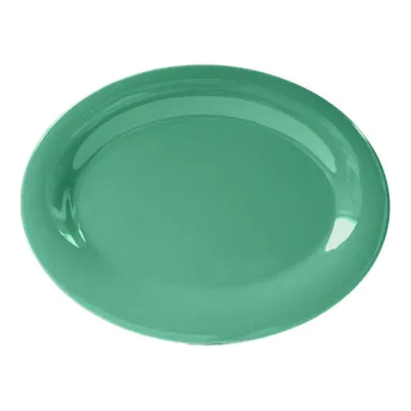 Thunder Group Platter 12/Pcs is a traditional-looking durable tableware. It is made of melamine, a popular material among professional food-services. Such green oval platter goes well with any interior design. There are 7 colors in the Western collection. This platter will help you serve different entrees, meats or bakery products. It is break and heat resistant, dishwasher safe. Non-toxic, NSF approved. Not for use in a microwave.