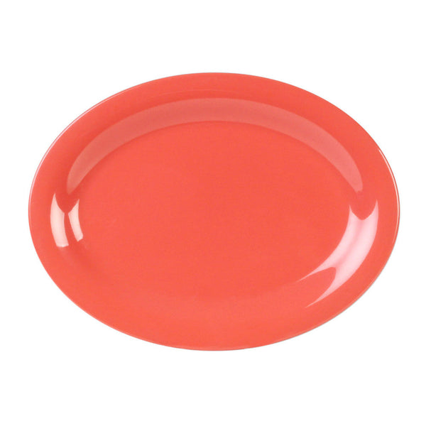 Thunder Group Platter 12/Pcs is a traditional-looking durable tableware. It is made of melamine, a popular material among professional food-services. Such orange oval platter goes well with any interior design. There are 7 colors in the Western collection. This platter will help you serve different entrees, meats or bakery products. It is break and heat resistant, dishwasher safe. Non-toxic, NSF approved. Not for use in a microwave.
