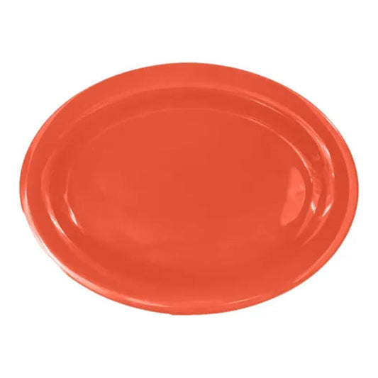 Thunder Group Platter 12/Pcs is a traditional-looking durable tableware. It is made of melamine, a popular material among professional food-services. Such orange oval platter goes well with any interior design. There are 7 colors in the Western collection. This platter will help you serve different entrees, meats or bakery products. It is break and heat resistant, dishwasher safe. Non-toxic, NSF approved. Not for use in a microwave.