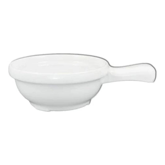 Thunder Group Soup Bowl With Handle 12/Pcs is made for soups, stews, and other liquids. It features a handle that provides a safe serving of hot foods. But you can serve cold liquids as well. Or even sliced fruit. The number of ways you can use this handy bowl is limited only by your imagination. This soup bowl makes it ideal for use in any outdoor catering event, high volume restaurant, or food-serving facility. 