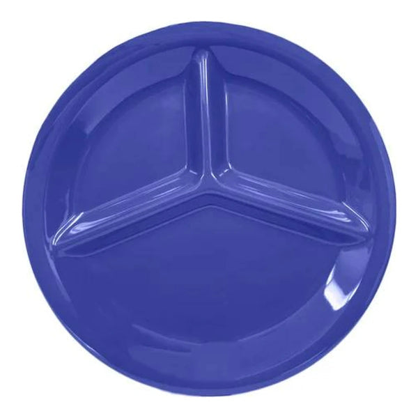 Thunder Group 3 Compartment Plate 12/Pcs is ideal for serving at a canteen, buffet, school, daycare center, long-term care facility, or catering events. Such plate design will help you to serve assorted snacks, complex portion-controlled meals, or for separating gravy/sauces. Melamine plate resists staining, scratching, breaking and chipping. This three-compartment plate is dishwasher safe and NSF listed. 