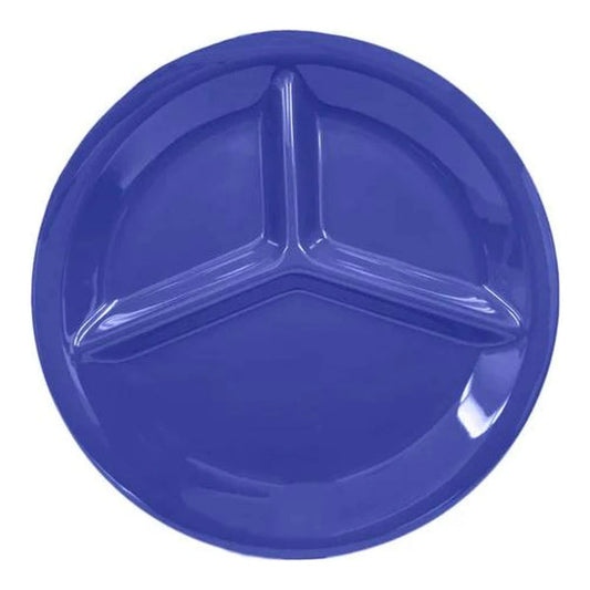 Thunder Group 3 Compartment Plate 12/Pcs is ideal for serving at a canteen, buffet, school, daycare center, long-term care facility, or catering events. Such plate design will help you to serve assorted snacks, complex portion-controlled meals, or for separating gravy/sauces. Melamine plate resists staining, scratching, breaking and chipping. This three-compartment plate is dishwasher safe and NSF listed. 