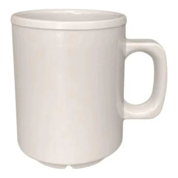 Thunder Group Mug 12/Pcs is a perfect choice for serving hot and cold beverages like coffee, tea, and other drinks. It can withstand high temperatures and has a convenient handle. Made of durable melamine this mug may be an alternative to disposable drinkware in your cafe. It is stain- and scratch-resistant, easy to wash in a dishwasher. This 8 Oz mug is made for active daily wear. An affordable addition to any coffee shop or food service establishment.