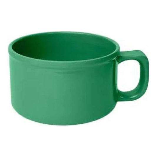 Thunder Group Soup Mug 12/Pcs will prevent any spills thanks to its wide flat bottom and convenient handle. Available in a wide variety of colors it can be combined with other melamine tableware from Thunder Group to give a finished look of your servings. Melamine provides superior scratch and stain resistant properties. It is hard to break and easy to clean. This soup mug is NSF listed, safe for temperatures up to 212°F. Dishwasher safe but not made for use in a microwave.