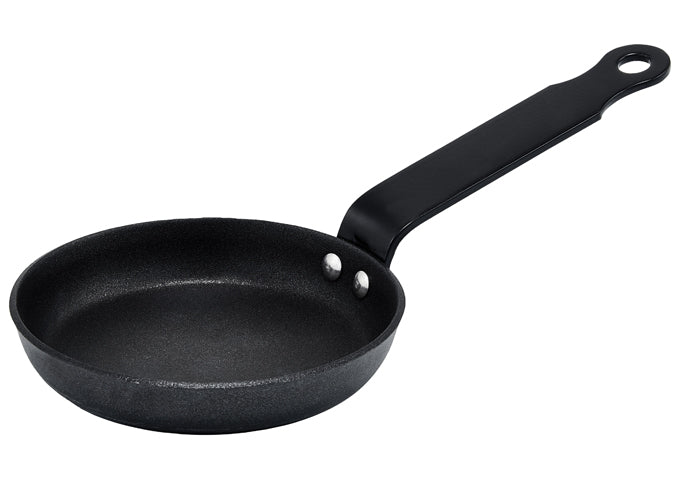 Winco CSPP-4 and CSPP-4E 4-3/4" Polished and Non Stick Carbon Steel (Spain) Blini Pan - Restaurant Kitchen, Buffet Stations, Catering Services and Hotel Banquet Halls