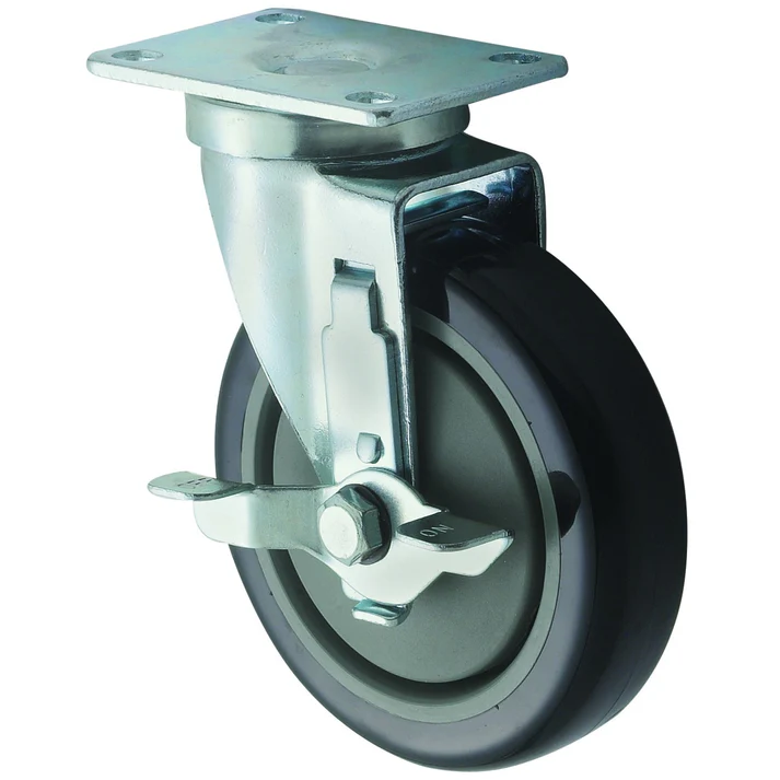 (Without Brake, With Brake) Caster for 2-3/8"x3 5/8" Universal Plate 4/Pack perfect for use in fast-paced foodservice establishments, this caster wheel is grease resistant and non-marring ensuring smooth transportation on any surface. Great for use with most appliances including ranges or walk-in refrigerators.