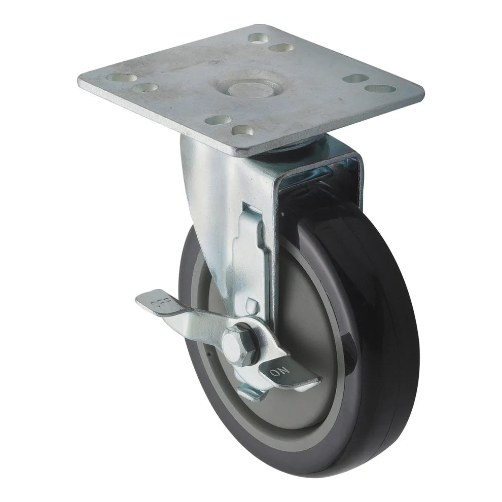 Winco CT-44/44B, 5" Dia 2pcs Caster w/Brake for 4"x4" Plate
