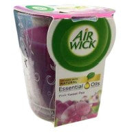 Air Wick Pink Sweet Pea scented candle in a 105g glass jar.